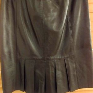 Chocolate brown leather midi skirt